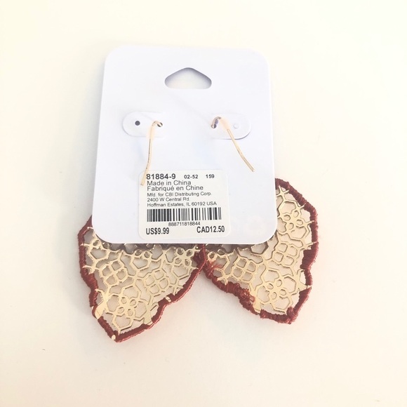 Claire's Gold 2" Filigree Thread Drop Earrings Red - Picture 3 of 4